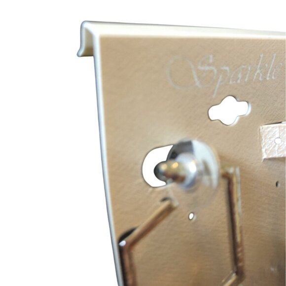 Sparkle Women's Silver Tone Geometric Drop Earrings With Rhinestone Accents - Picture 3 of 5